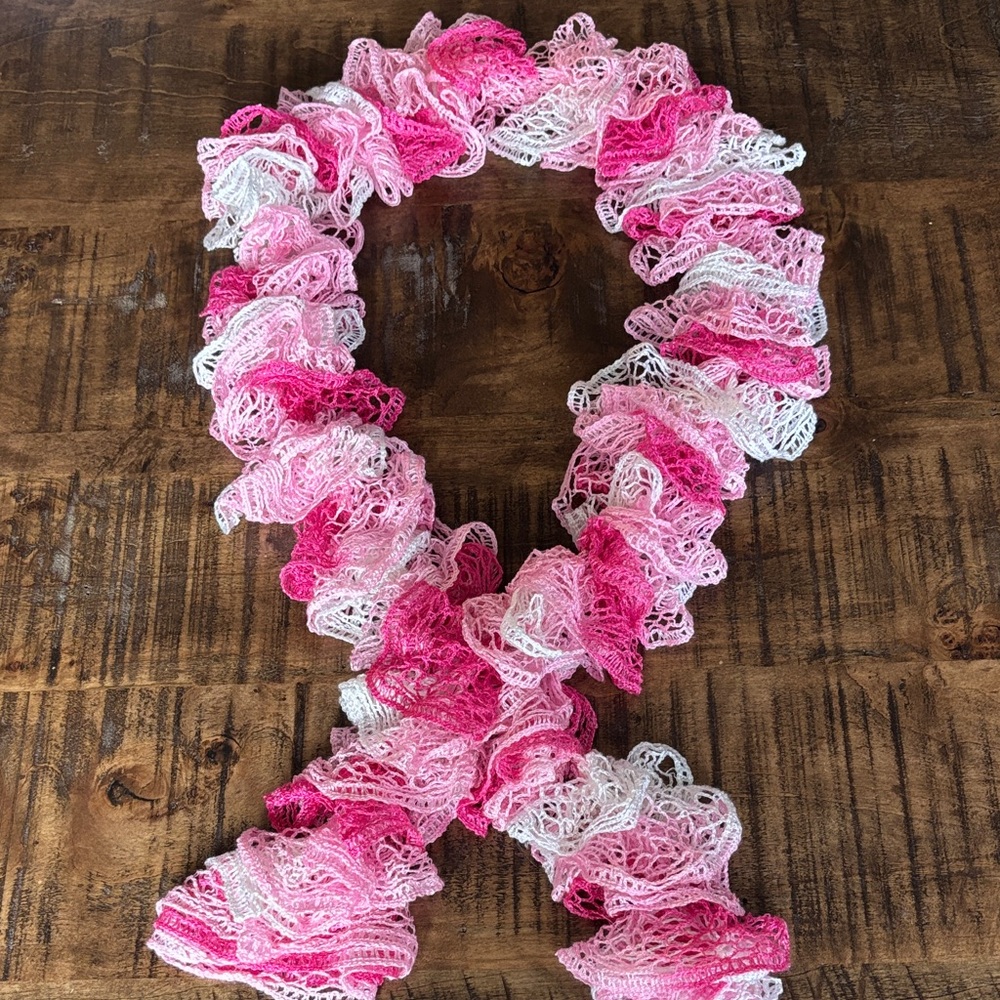 Handmade Pink and White Ruffled Scarf